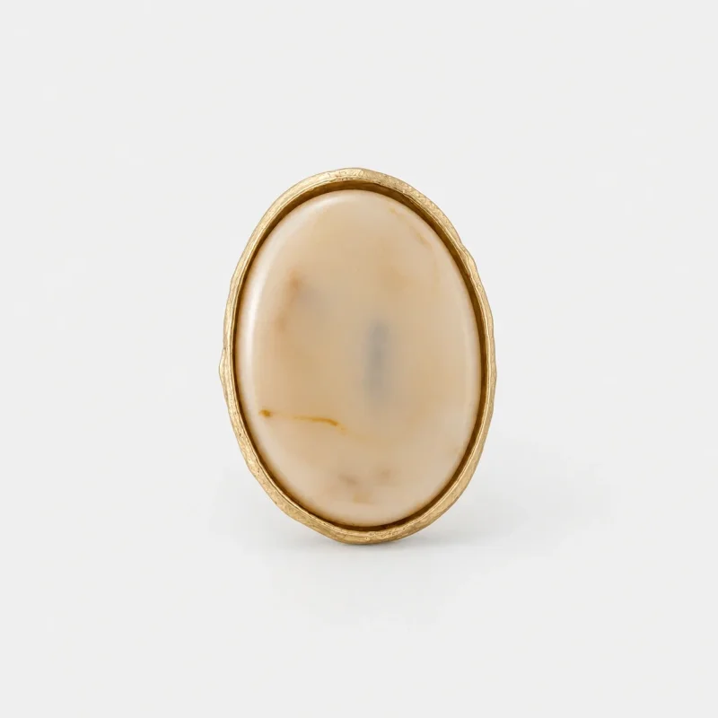 Inel reglabil din otel inoxidabil cu insert Ivory, design statement