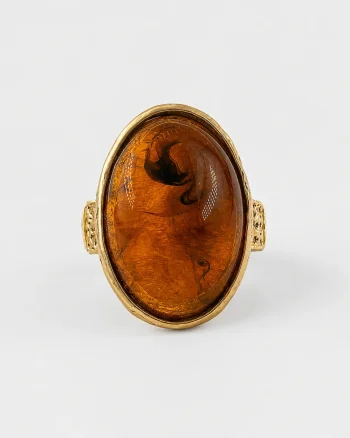 Inel reglabil din otel inoxidabil cu insert Amber, design statement