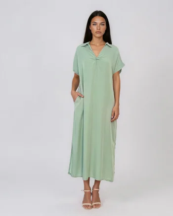 Rochie maxi tip cămașă din lyocell cu buzunare aqua - Unica S-L