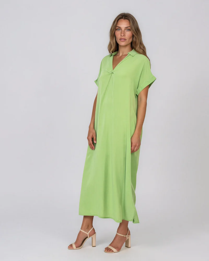 Rochie maxi tip cămașă din lyocell cu buzunare vernil - Unica S-L