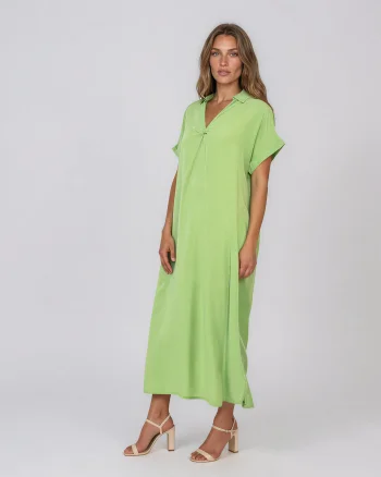 Rochie maxi tip cămașă din lyocell cu buzunare vernil - Unica S-L