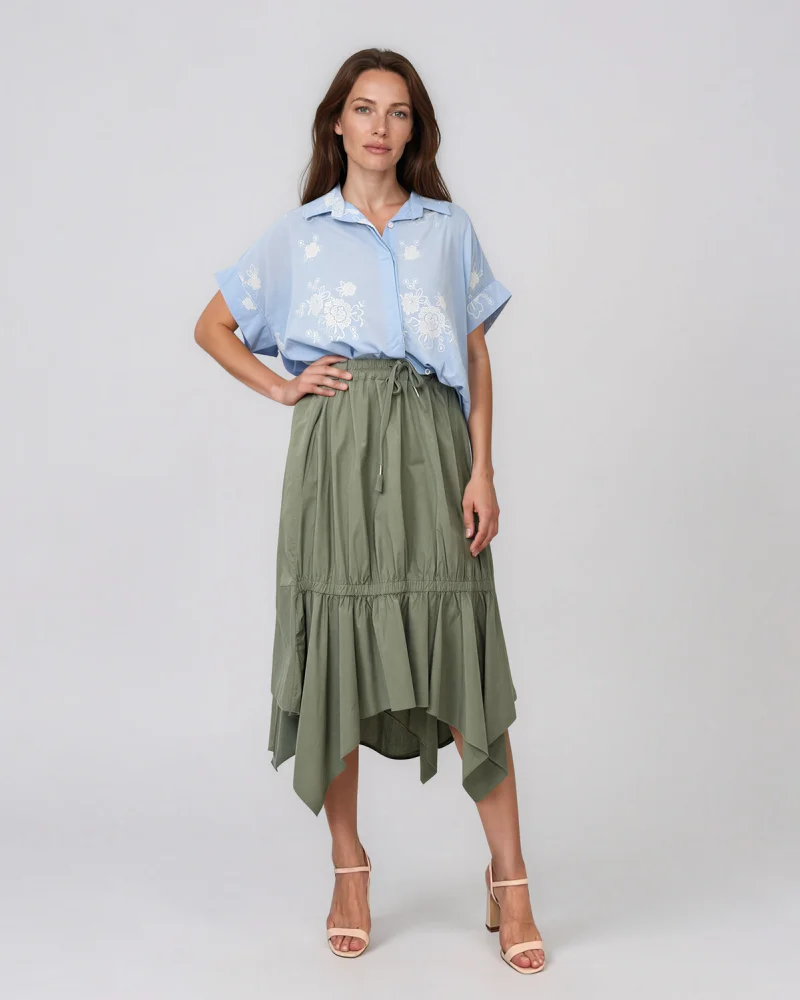 Cămașă lejeră din bumbac cu imprimeu floral bleu - Unica S-L