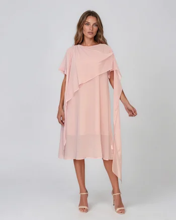 Rochie midi din tencel cu drapaj asimetric roz - Unica S-L
