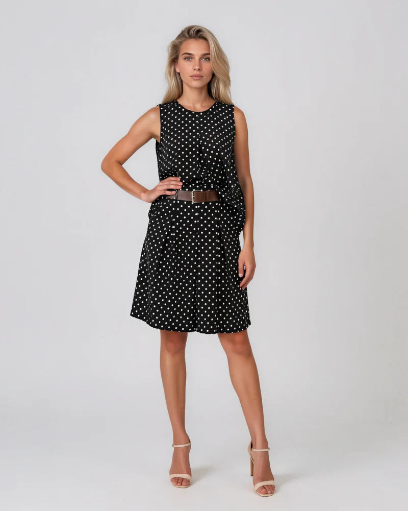 Compleu din vâscoză cu top și fustă-pantalon cu buline negru - Unica S-L