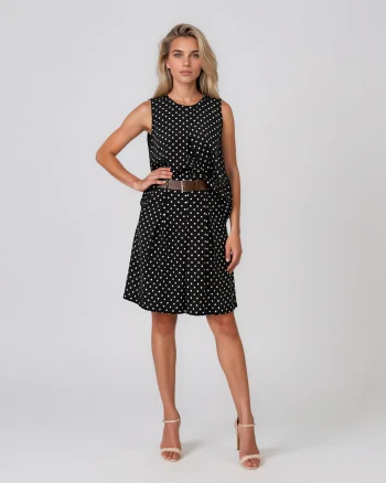 Compleu din vâscoză cu top și fustă-pantalon cu buline negru - Unica S-L