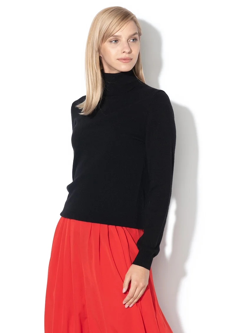 Pulover de lana virgina cu guler inalt, Negru