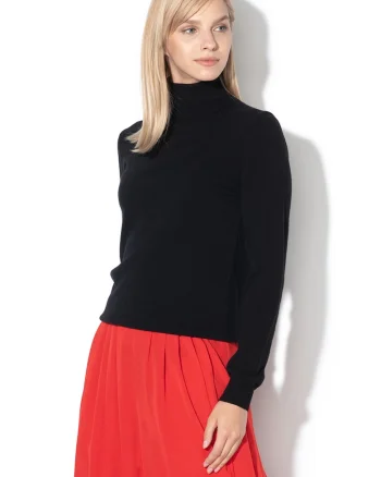 Pulover de lana virgina cu guler inalt, Negru