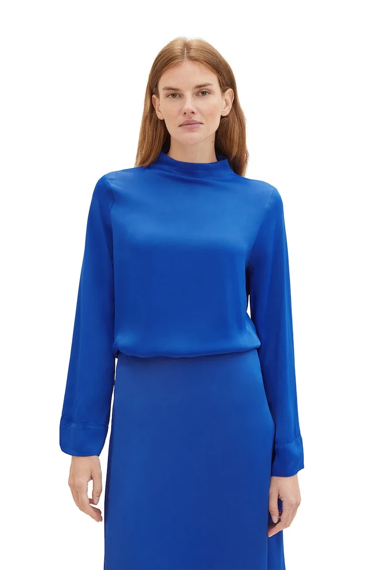 Bluza de satin cu decolteu drapat, Albastru royal