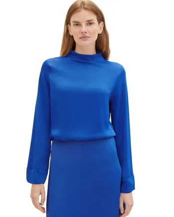 Bluza de satin cu decolteu drapat, Albastru royal