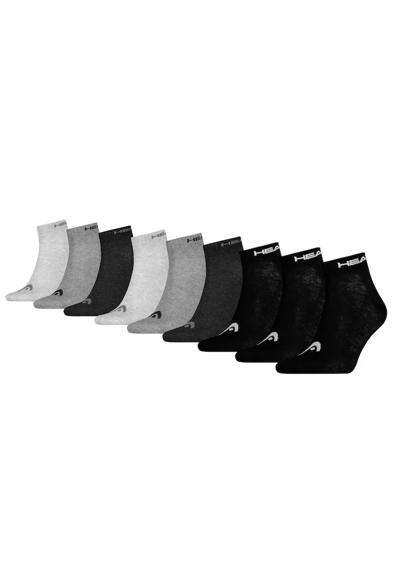 Set de sosete unisex, scurte cu model - 9 perechi, Negru/Gri