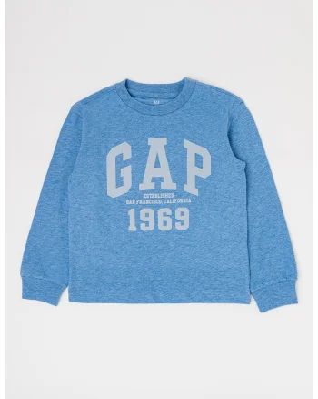 Bluza cu decolteu la baza gatului si imprimeu logo, Albastru deschis melange