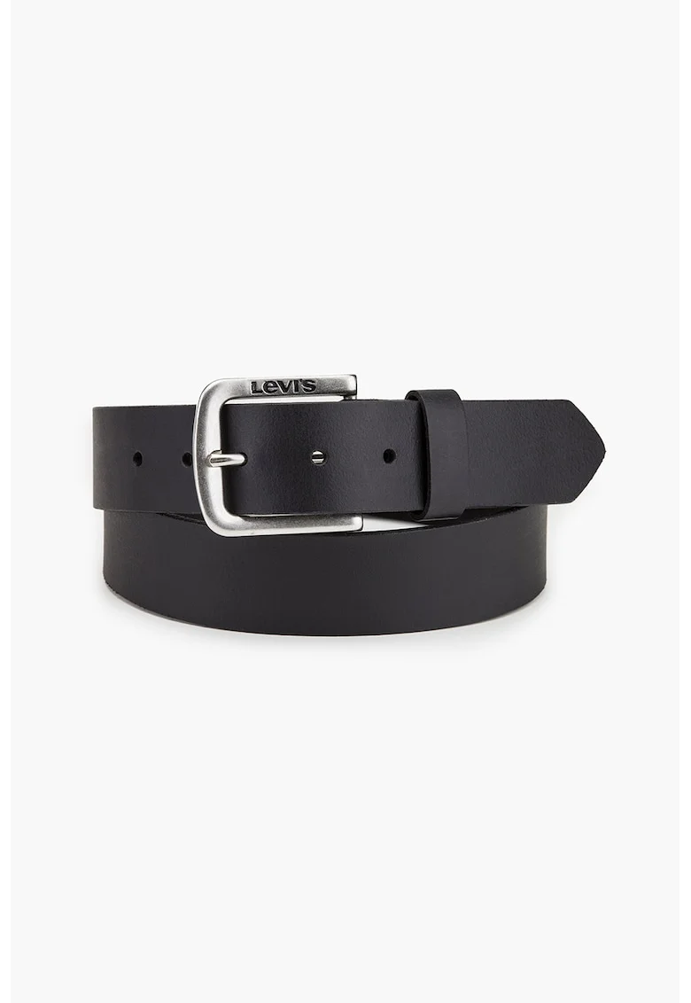 Curea din piele cu logo discret, Negru/Argintiu deschis
