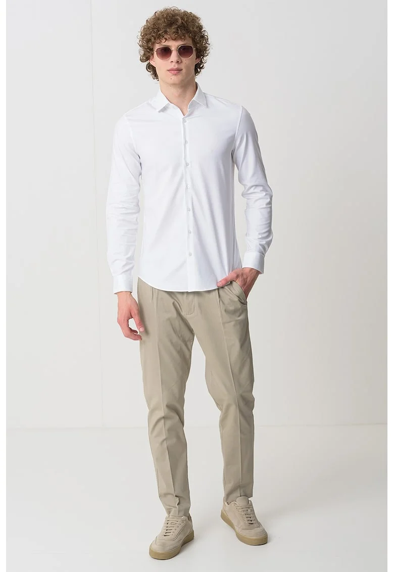 Camasa slim fit din amestec de bumbac organic, Alb optic
