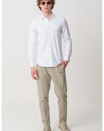 Camasa slim fit din amestec de bumbac organic, Alb optic