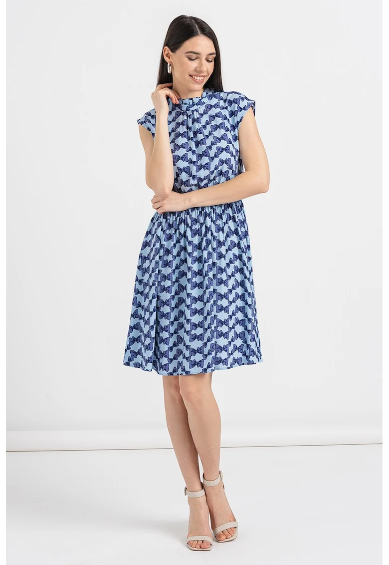 Rochie evazata cu model grafic, Albastru ultramarin/Albastru lavanda/Bleumarin