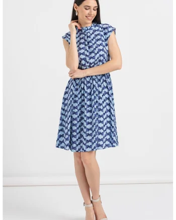 Rochie evazata cu model grafic, Albastru ultramarin/Albastru lavanda/Bleumarin