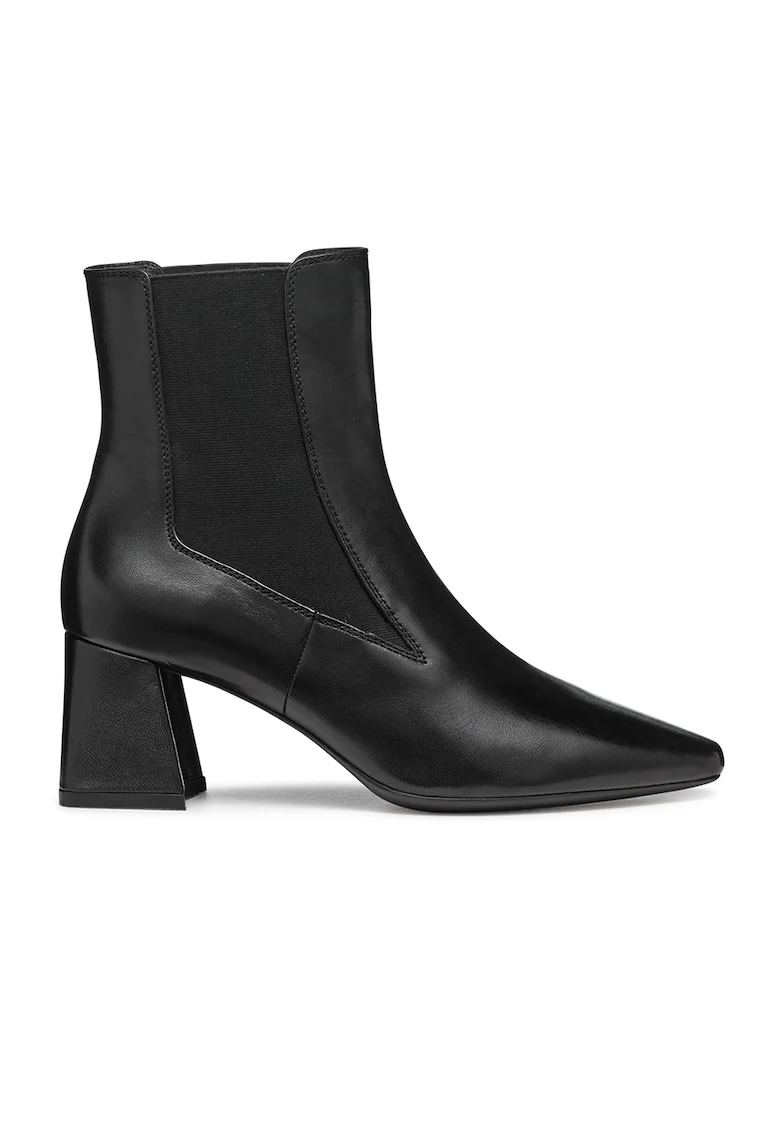 Botine Chelsea de piele cu toc masiv, Negru