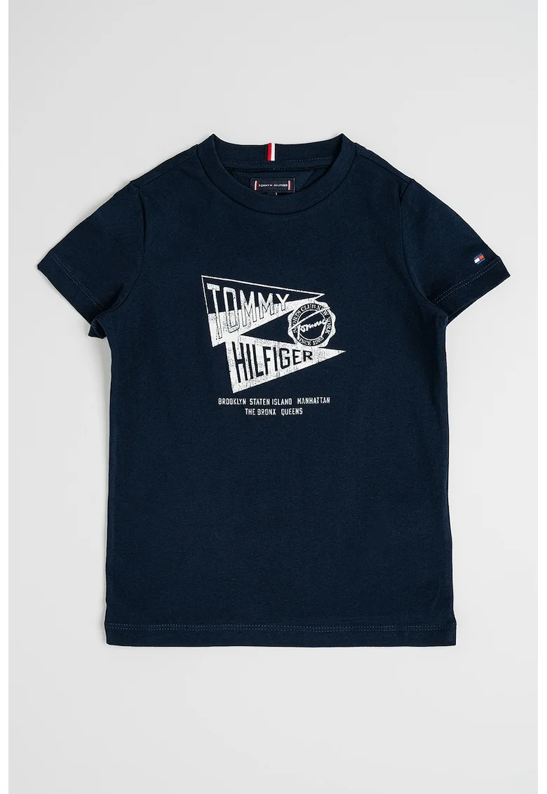 Tricou de bumbac cu imprimeu logo, Alb murdar/Bleumarin
