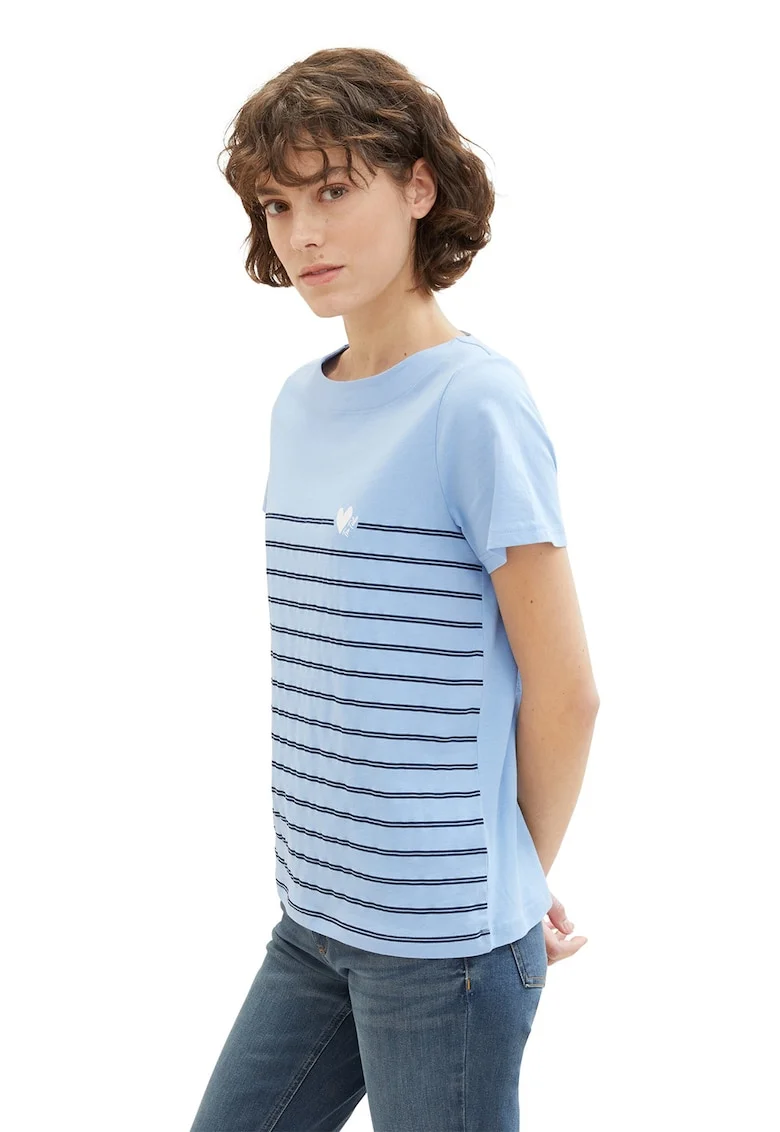 Tricou regular fit cu model in dungi, Albastru deschis