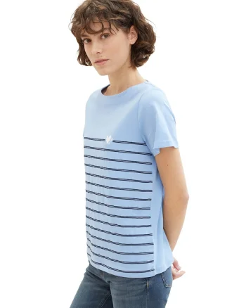 Tricou regular fit cu model in dungi, Albastru deschis