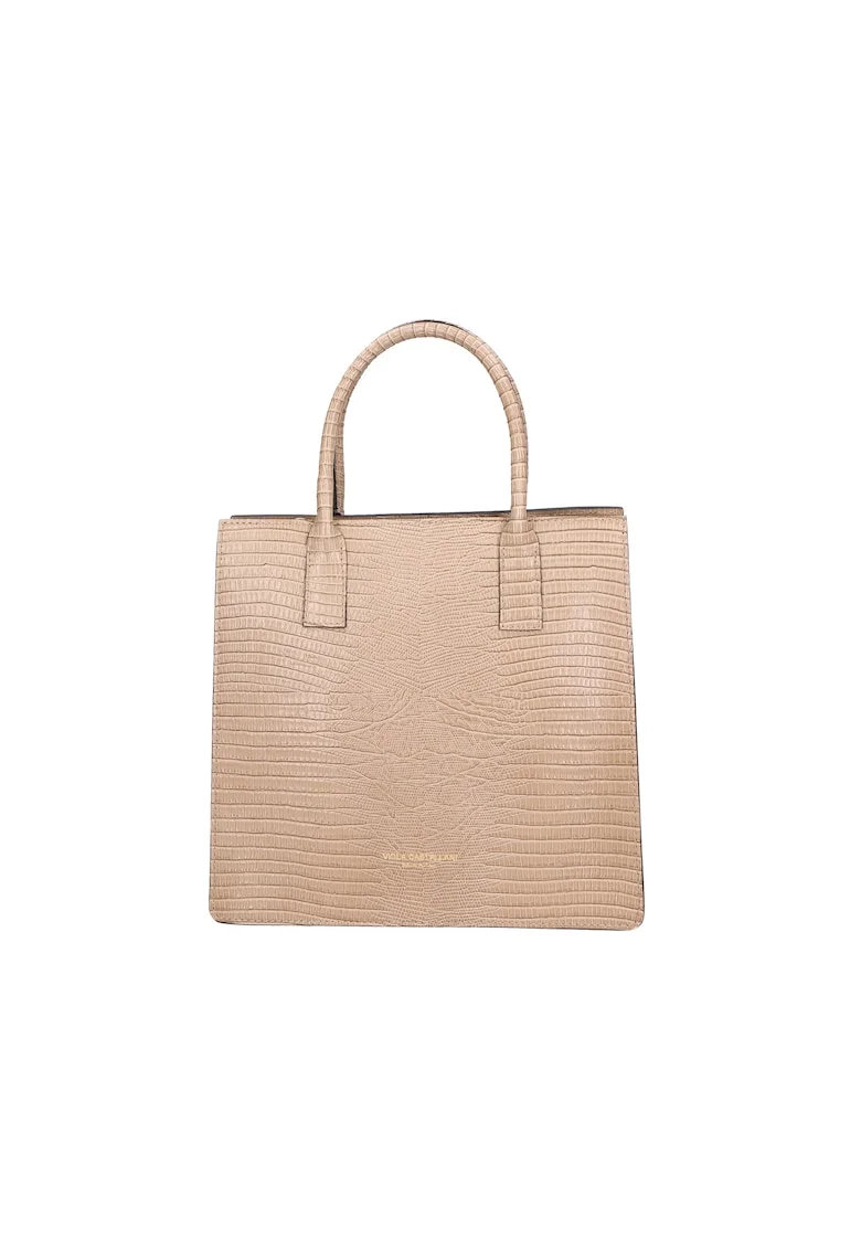 Geanta tote din piele cu bareta detasabila, Maro taupe deschis