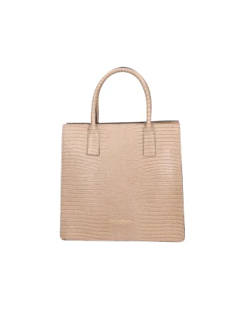 Geanta tote din piele cu bareta detasabila, Maro taupe deschis