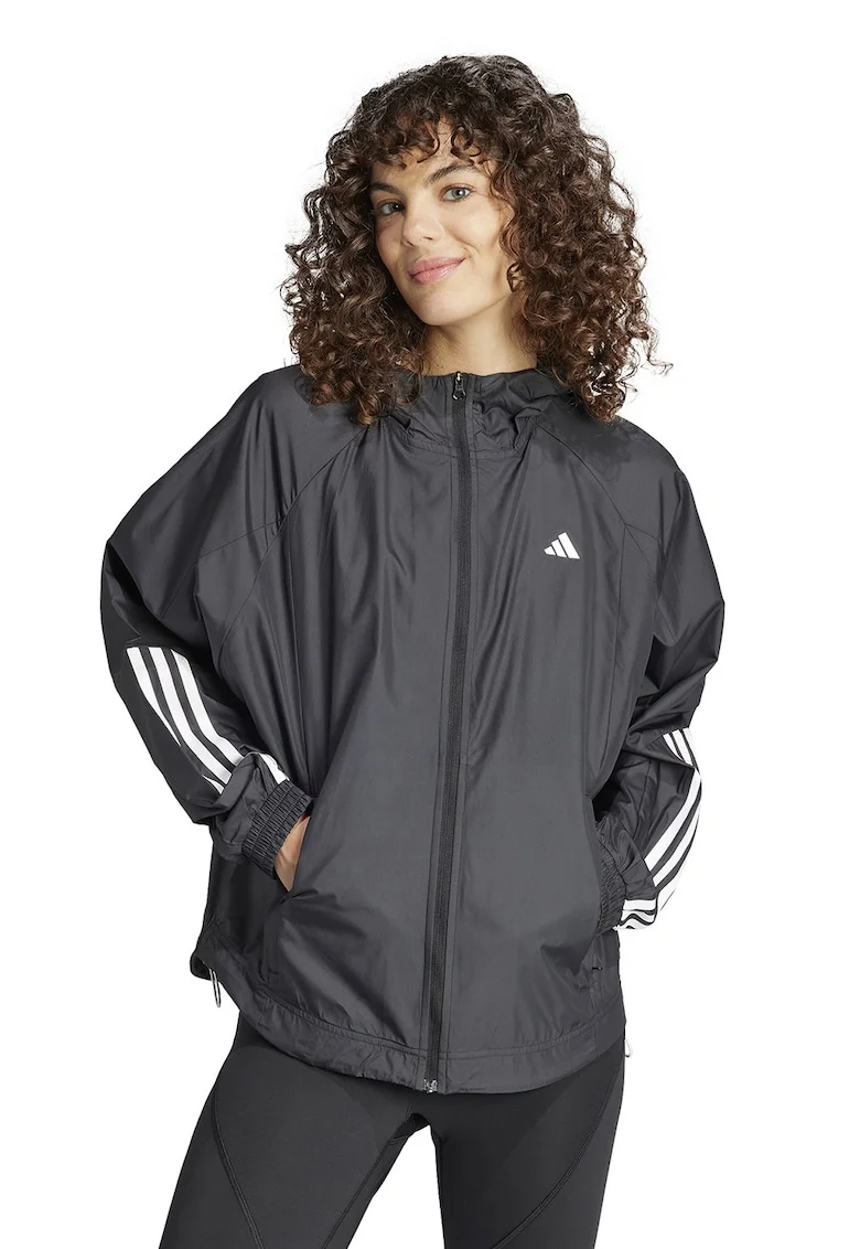 Jacheta cu gluga si model monograma pentru fitness, Alb/Negru