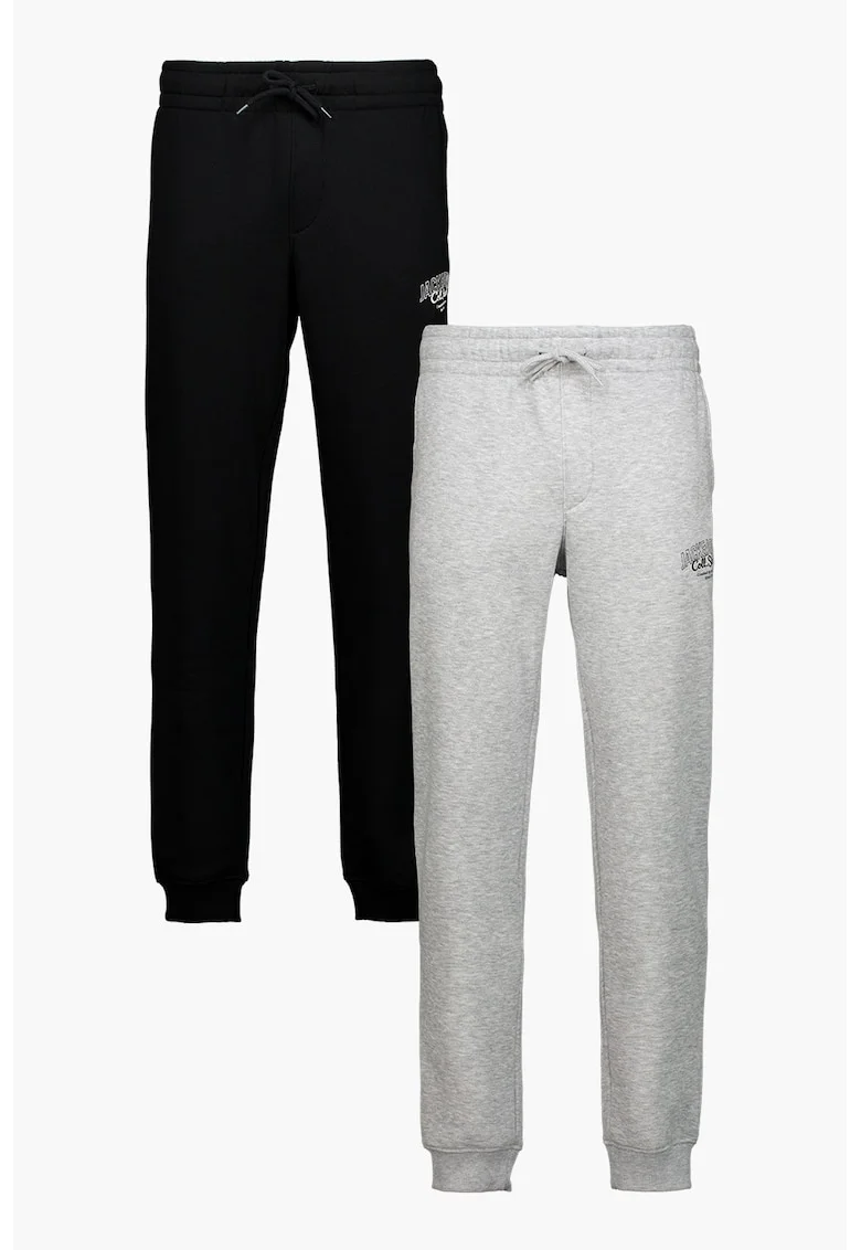 Set de pantaloni de trening slim-fit - 2 perechi, Negru/Gri deschis melange