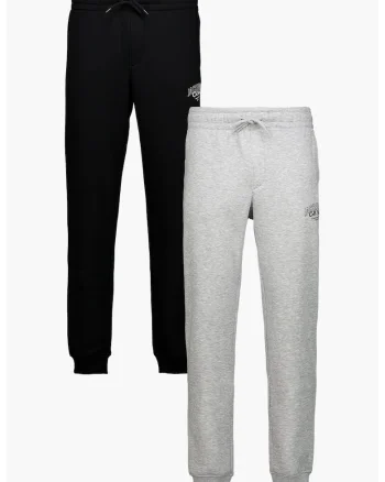 Set de pantaloni de trening slim-fit - 2 perechi, Negru/Gri deschis melange
