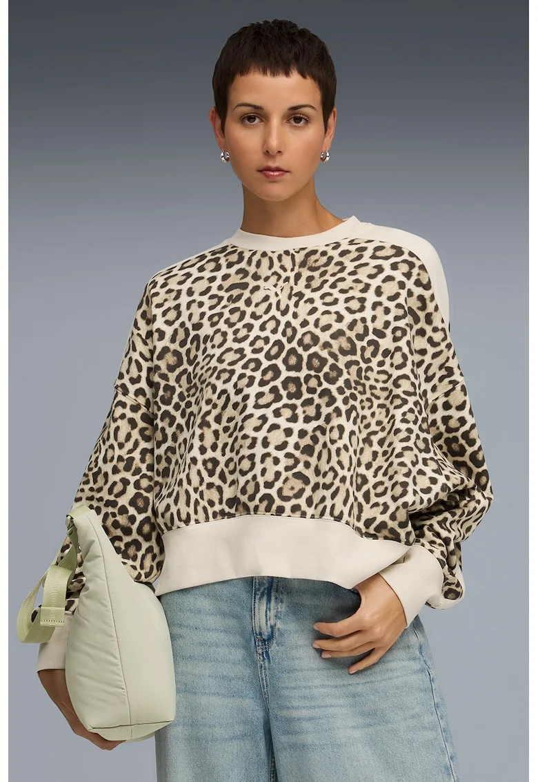 Bluza supradimensionata cu animal print, Maro inchis/Bej deschis