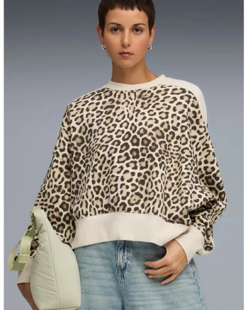 Bluza supradimensionata cu animal print, Maro inchis/Bej deschis