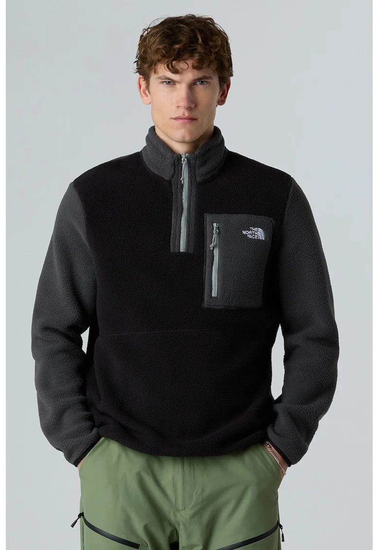 Bluza de trening din material fleece cu fenta cu fermoar pentru drumetii, Negru/Gri inchis