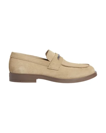 Pantofi loafer de piele intoarsa cu logo, Maro camel
