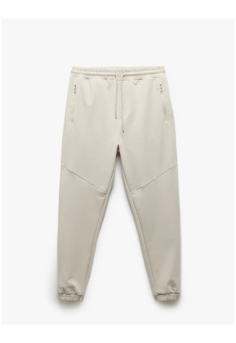 Pantaloni de trening cu buzunare cu fermoar, Crem