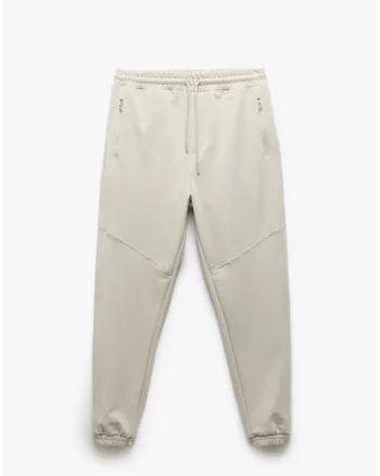 Pantaloni de trening cu buzunare cu fermoar, Crem