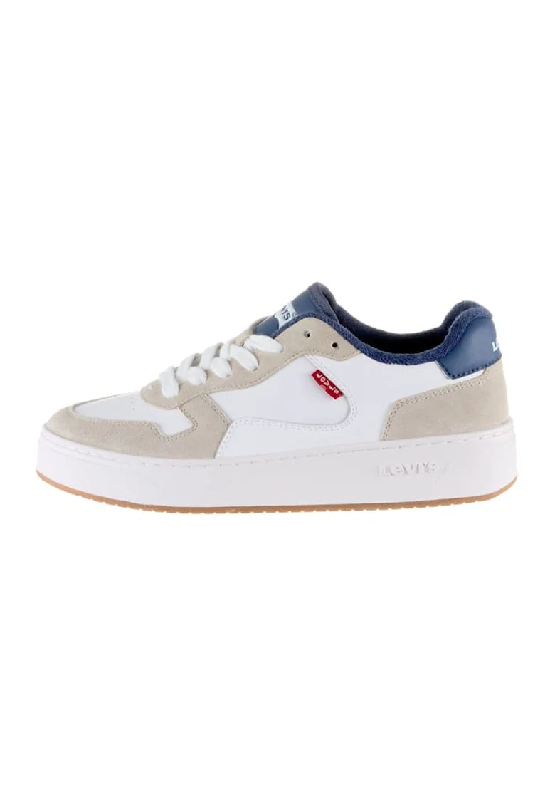 Pantofi sport de piele si piele intoarsa, Alb/Bej/Bleumarin