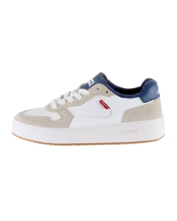 Pantofi sport de piele si piele intoarsa, Alb/Bej/Bleumarin