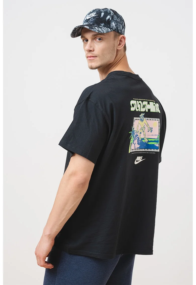 Tricou cu imprimeu pe partea din spate, Negru/Roz/Albastru