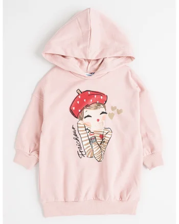 Rochie cu imprimeu grafic si gluga