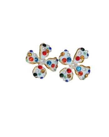 Cercei aurii, cu clips, forma de floare, cu pietre multicolore, Ionatan C5,