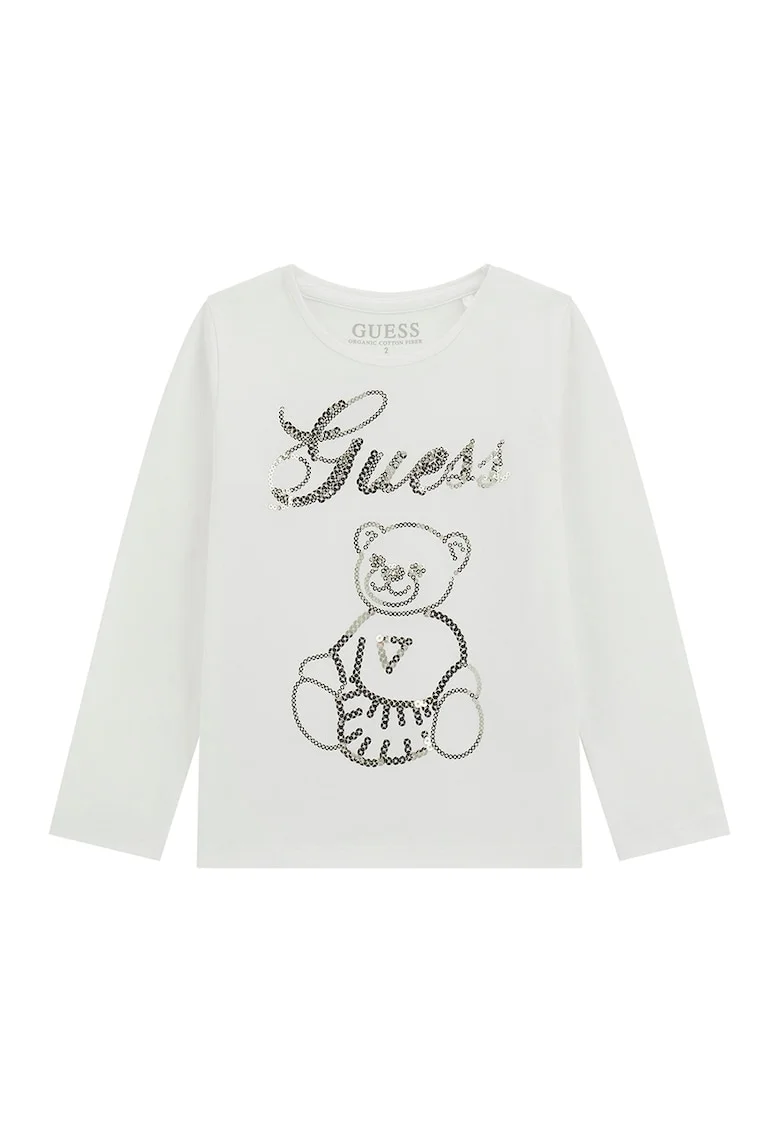 Bluza din amestec de bumbac cu paiete, Auriu/Alb fildes