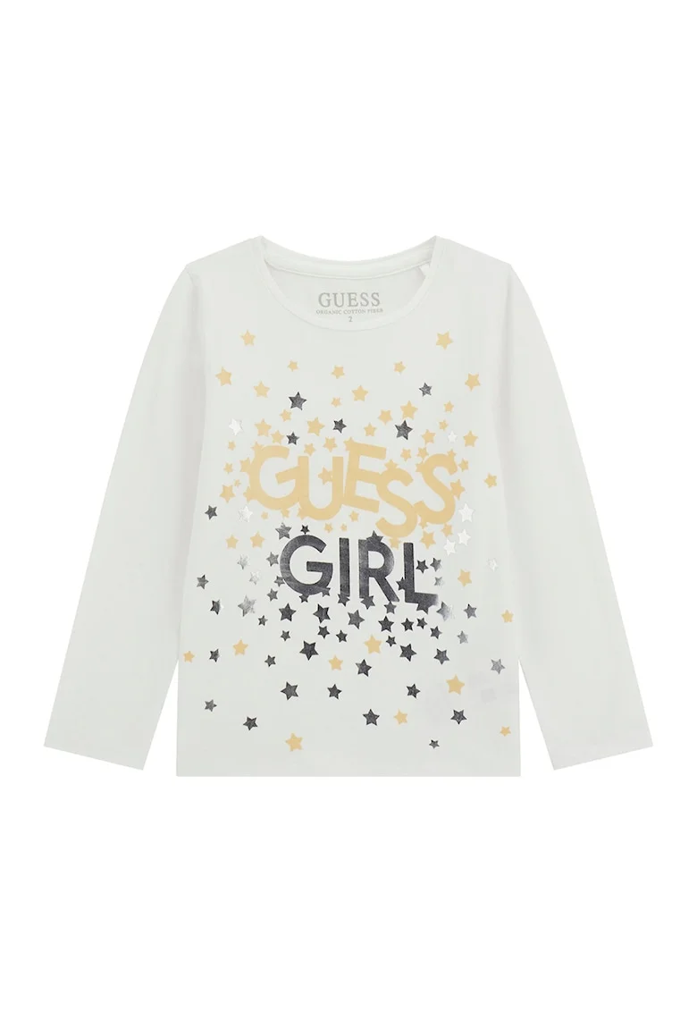 Bluza cu maneci lungi si imprimeu logo, Negru/Galben sofran/Verde pal