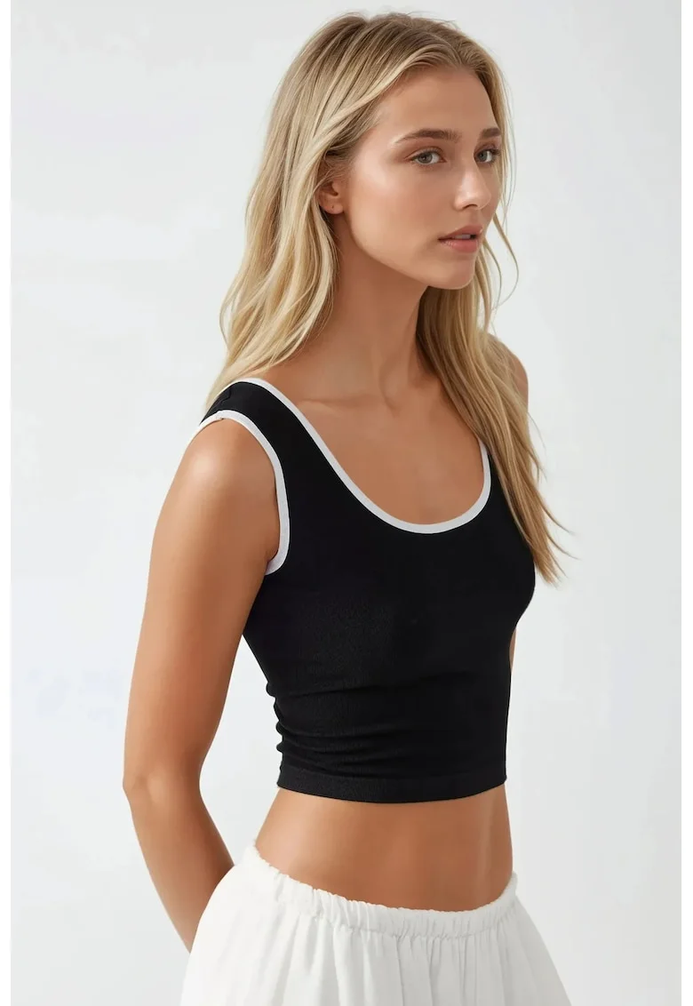 Maiou dama,  tricot, decolteu rotund, alb/negru