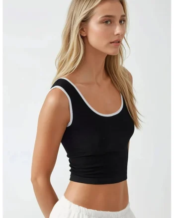 Maiou dama,  tricot, decolteu rotund, alb/negru