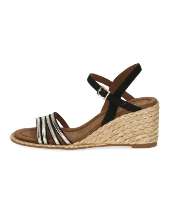Espadrile cu talpa wedge si catarame, Negru/Maro nisip