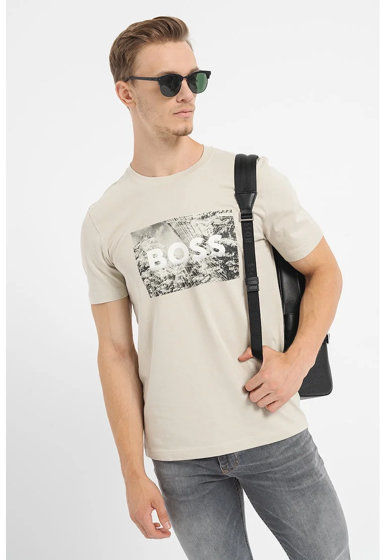 Tricou cu logo Building, Maro taupe deschis