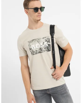 Tricou cu logo Building, Maro taupe deschis