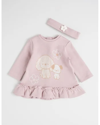 Set de rochie uni si bentita - 2 piese, Lila pal