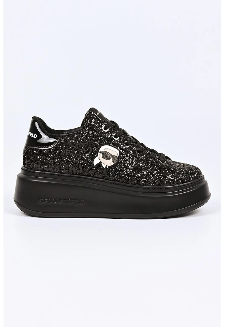 Pantofi sport cu talpa wedge si logo, Negru
