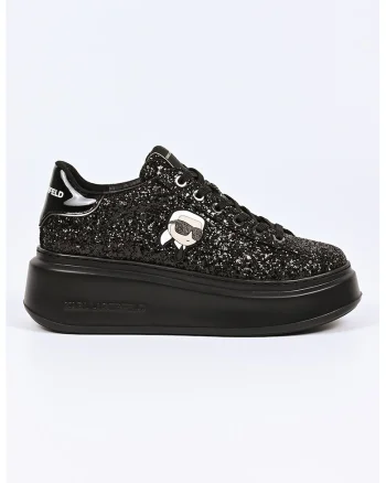Pantofi sport cu talpa wedge si logo, Negru